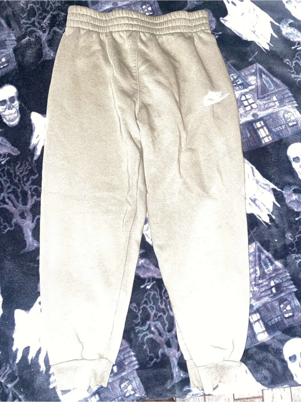 Nike Kids Olive Green Fleece Joggers with White Swoosh